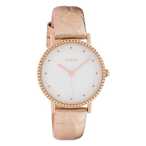 Oozoo Flache Damenuhr mit Lederband 34 MM Weiß/Rosegold C10423 von Oozoo