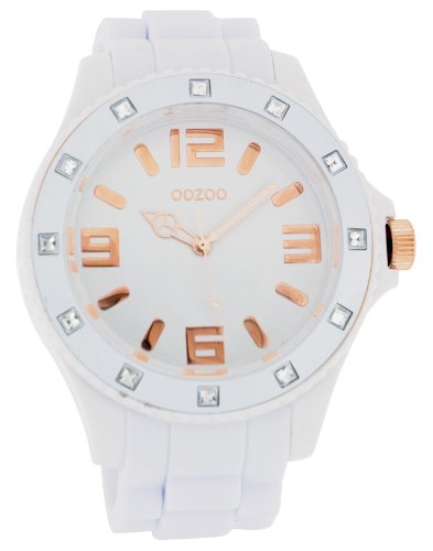 Oozoo Herren-Armbanduhr XL Analog Silikon C4337 White/Rose Strass von Oozoo