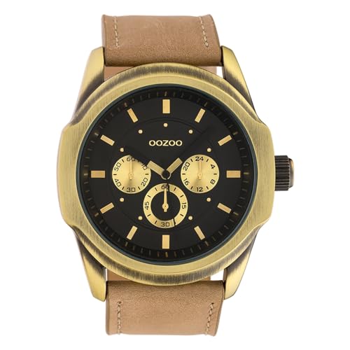 Oozoo Herrenuhr Chrono Look mit Lederband 46 MM Schwarz/Sand C10318 von Oozoo