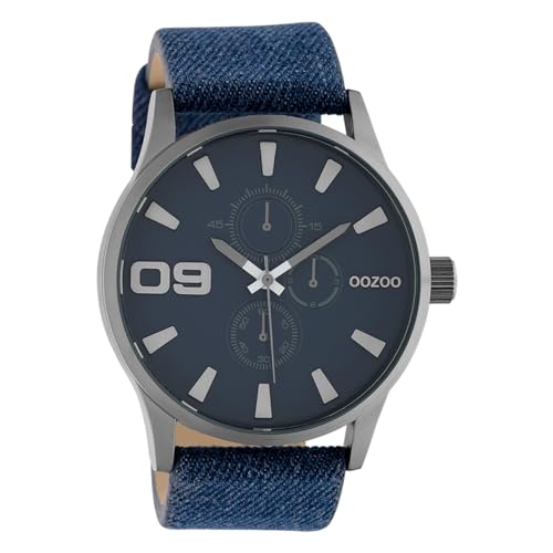 Oozoo Herrenuhr Chrono Look mit Lederband 48 MM Dunkelblau/Jeans C10345 von Oozoo
