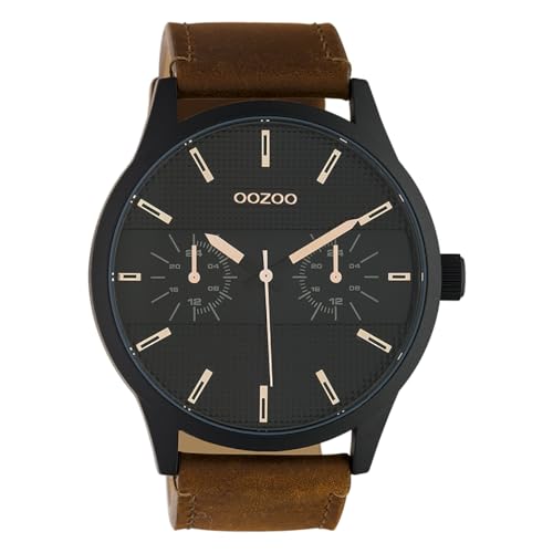 Oozoo Herrenuhr Chrono Look mit Lederband 48 MM Schwarz/Braun C10538 von Oozoo