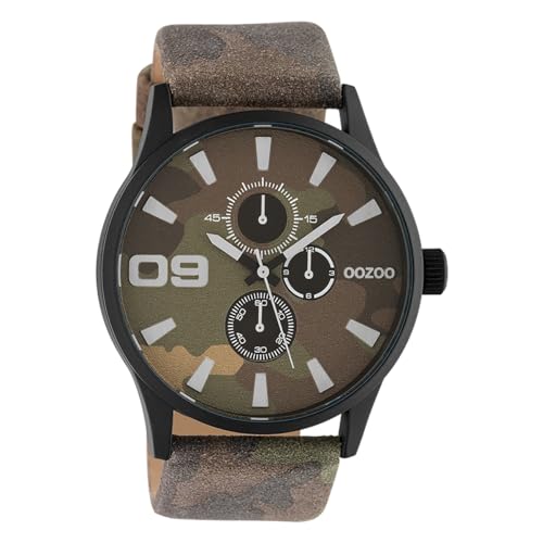 Oozoo Herrenuhr Chrono Look mit Lederband 48 MM Schwarz/Camouflage C10347 von Oozoo