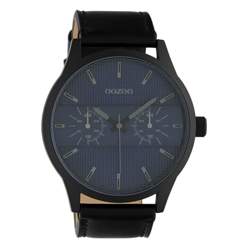 Oozoo Herrenuhr Chrono Look mit Lederband 48 MM Schwarz/Dunkelblau C10539 von Oozoo