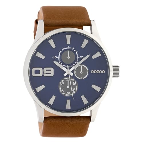 Oozoo Herrenuhr Chrono Look mit Lederband 48 MM Silber/Blau/Braun C10346 von Oozoo