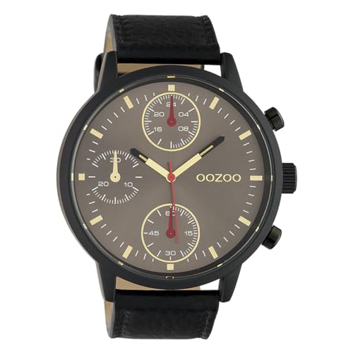 Oozoo Herrenuhr Chrono Look mit Lederband 50 MM Schwarz/Graubraun C10532 von Oozoo