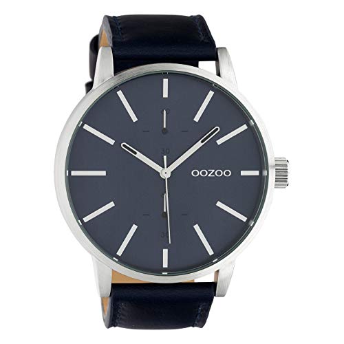 Oozoo Herrenuhr Chrono Look mit Lederband 50 MM Silberfarben/Blau C10501 von Oozoo