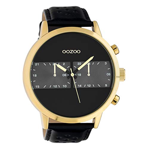 Oozoo Herrenuhr im Racing Look mit Lederband 50 MM Goldfarben/Schwarz C10516 von Oozoo