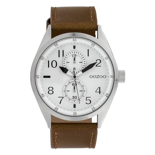 Oozoo Herrenuhr mit Lederband 42 MM Weiss/Braun C10025 von Oozoo