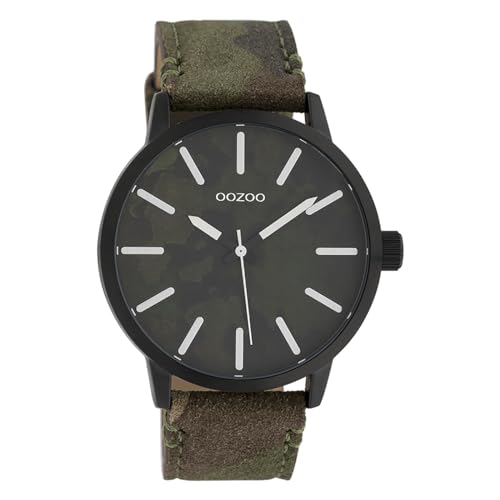 Oozoo Herrenuhr mit Lederband 45 MM Black/Camouflage Dunkelgrün/Camouflage C10003 von Oozoo