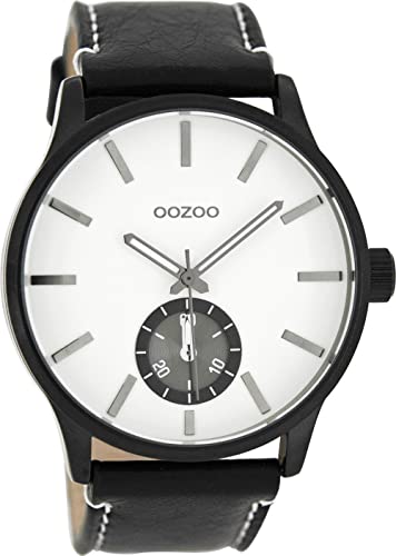 Oozoo Herrenuhr mit Lederband 45 MM Black/Weiß/Schwarz C9083 von Oozoo