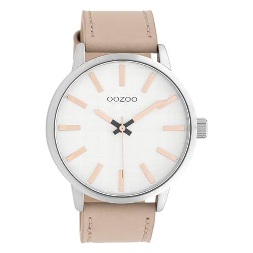 Oozoo Herrenuhr mit Lederband 45 MM Silberfarben/Pinkgrau C10031 von Oozoo