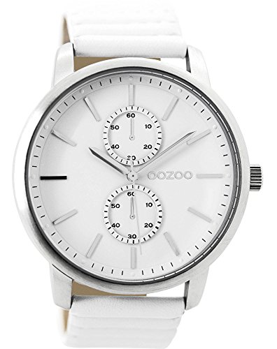 Oozoo Herrenuhr mit Lederband 45 MM Weiss/Weiss C9450 von Oozoo