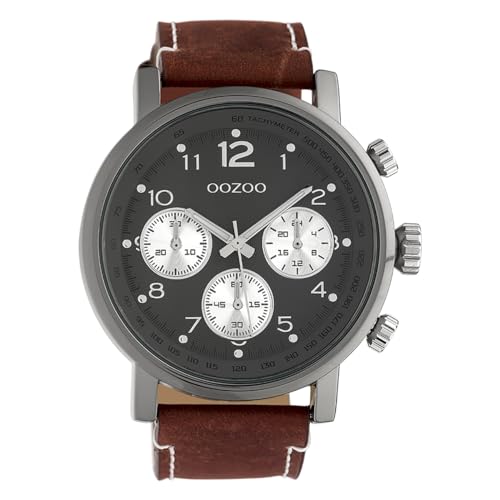 Oozoo Herrenuhr mit Lederband 48 MM Gunmetal/Dunkelgrau/Rotbraun C10061 von Oozoo