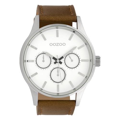 Oozoo Herrenuhr mit Lederband 48 MM Silberfarben/Braun C10045 von Oozoo