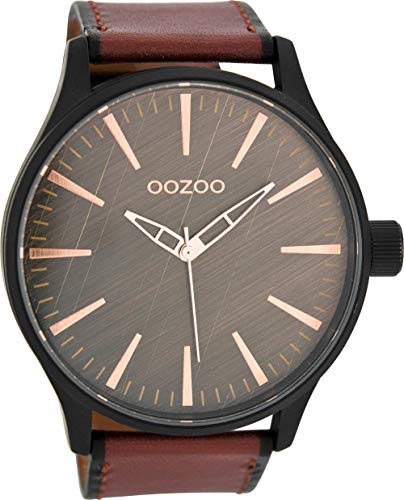 Oozoo Herrenuhr mit Lederband 50 MM Black/Braun/Rotbraun C7862 von Oozoo