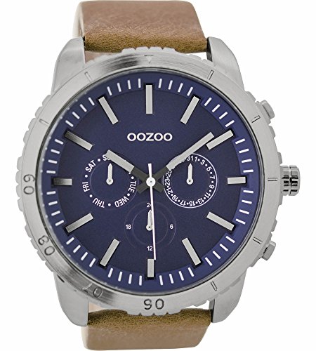 Oozoo Herrenuhr mit Lederband 50 MM Weiss/Blau C9448 von Oozoo