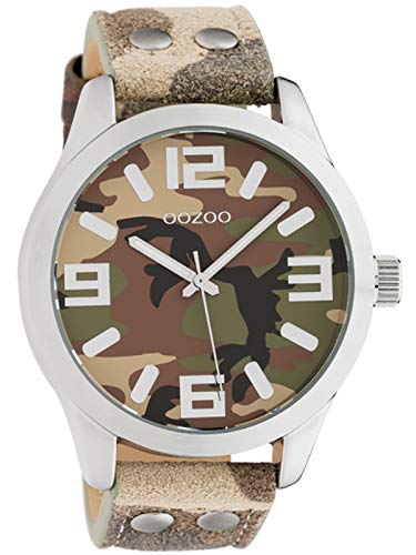 Oozoo Armbanduhr Basic Line mit Lederband 47 MM Camouflage C1066 von Oozoo