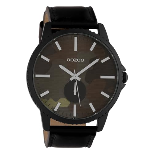 Oozoo Herrenuhr mit Lederband und gerändelter Lünette 46 MM Camouflage/Schwarz C10334 von Oozoo