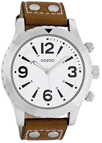 Oozoo Herrenuhr mit Nieten Lederband 45 MM Weiß/Braun C6111 von Oozoo