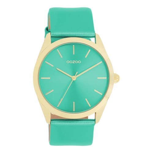 Oozoo - Timepieces Damen Uhr Aqua metallic | Armbanduhr Damen mit Lederarmband | Moderne Uhr für Frauen - Edle Analog Damenuhr in Rechteckig C11339 (40mm) von Oozoo