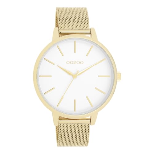 Oozoo - Timepieces Damen Uhr Gold/White | Armbanduhr Damen mit Metal mesh | Moderne Uhr für Frauen - Edle Analog Damenuhr in Rechteckig C11362 (42mm) von Oozoo