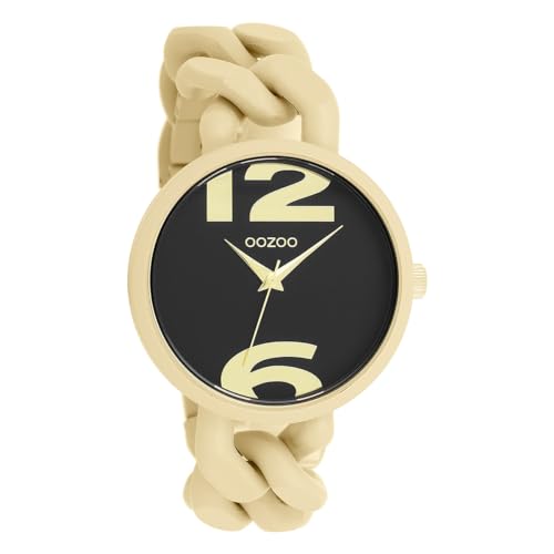 Oozoo - Timepieces Damen Uhr Gold Schwarz | Armbanduhr Damen mit Kunststoffarmband | Moderne Uhr für Frauen - Edle Analog Damenuhr in rund C11266 (40mm) von Oozoo