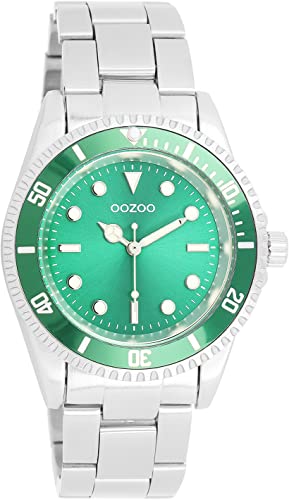 Oozoo Timepieces Damen Uhr Silber Grün | Armbanduhr Damen mit Edelstahlarmband | Hochwertige Uhr für Frauen| Edle Analog Damenuhr in rund C11146 von Oozoo