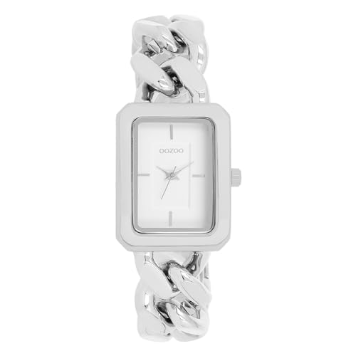 Oozoo - Timepieces Damen Uhr Silber Weiss | Armbanduhr Damen mit Metallarmband | Moderne Uhr für Frauen - Edle Analog Damenuhr in Rechteckig C11270 (24mm) von Oozoo