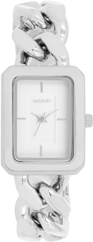 Oozoo - Timepieces Damen Uhr Silber Weiss | Armbanduhr Damen mit Metallarmband | Moderne Uhr für Frauen - Edle Analog Damenuhr in Rechteckig C11270 (24mm) von Oozoo