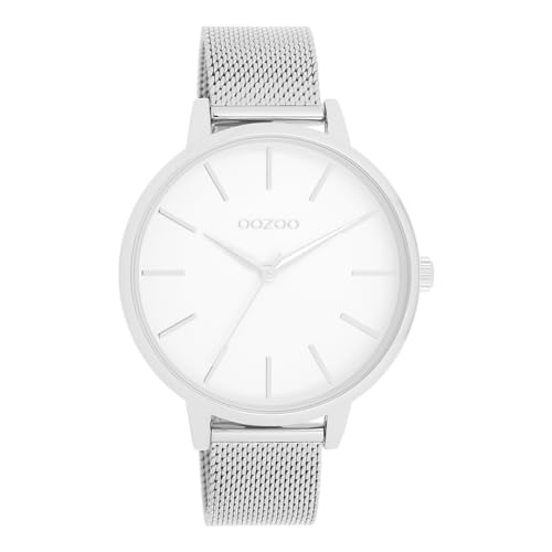 Oozoo - Timepieces Damen Uhr Silver/White | Armbanduhr Damen mit Metal mesh | Moderne Uhr für Frauen - Edle Analog Damenuhr in Rechteckig C11362 (42mm) von Oozoo