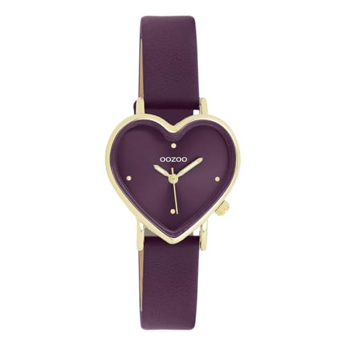 Oozoo - Timepieces Damen Uhr in Aubergine | Armbanduhr Damen mit Lederarmband | Moderne Uhr für Frauen | Edle Analog Damenuhr in Herzform C11450 (28x29mm Gehäuse) von Oozoo
