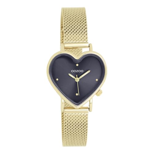Oozoo - Timepieces Damen Uhr in Gold/Schwarz| Armbanduhr Damen mit Mesharmband | Moderne Uhr für Frauen | Edle Analog Damenuhr in Herzform C11446 (28x29mm Gehäuse) von Oozoo