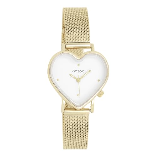 Oozoo - Timepieces Damen Uhr in Gold/Weiss | Armbanduhr Damen mit Edelstahlarmband | Moderne Uhr für Frauen | Edle Analog Damenuhr in Herzform C11415 (28x29mm Gehäuse) von Oozoo