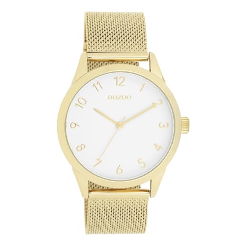 Oozoo - Timepieces Damen Uhr in Gold/White | Armbanduhr Damen mit Mesharmband | Moderne Uhr für Frauen | Edle Analog Damenuhr in rund C11322 (40mm Gehäuse) von Oozoo