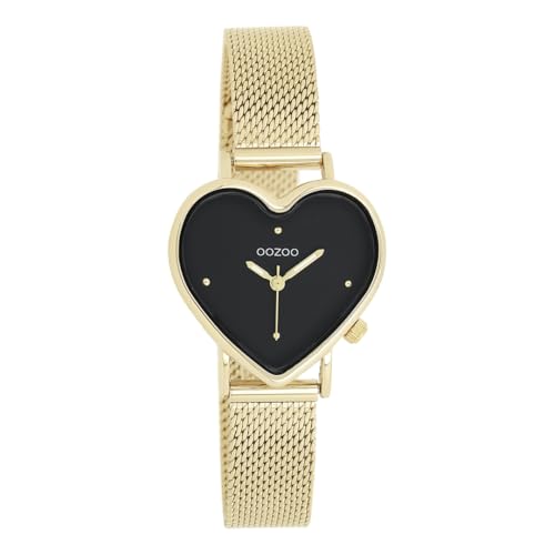 Oozoo - Timepieces Damen Uhr in Gold/schwarz | Armbanduhr Damen mit Edelstahlarmband | Moderne Uhr für Frauen | Edle Analog Damenuhr in Herzform C11417 (28x29mm Gehäuse) von Oozoo