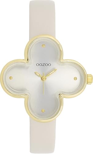 Oozoo Timepieces Damen Uhr in Gold I Armbanduhr Damen mit Lederarmband I Moderne Uhr für Frauen I Edle Analog Damenuhr in Kleeblattform 32x32mm Gehäuse C11521 von Oozoo