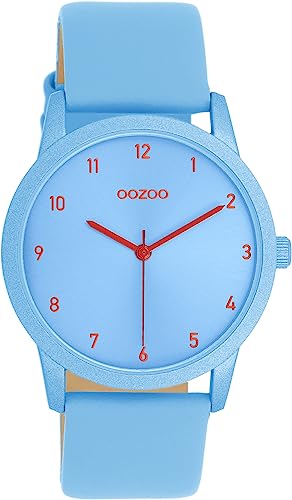 Oozoo Timepieces Damen Uhr in Hellblau- Armbanduhr Damen mit Lederarmband | Hochwertige Uhr für Frauen - Edle Analog Damenuhr in rund C11168 von Oozoo