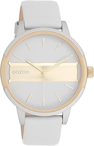 Oozoo Timepieces Damen Uhr in Hellgrau Gold | Armbanduhr Damen mit Lederarmband | Hochwertige Uhr für Frauen| Edle Analog Damenuhr in rund C11152 von Oozoo