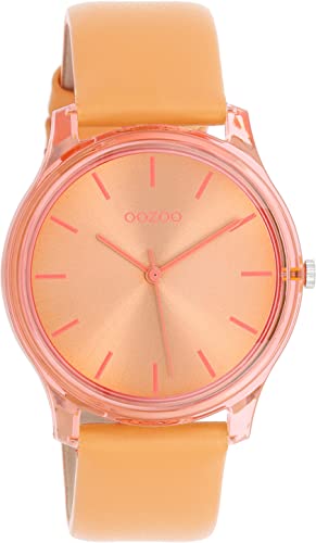 Oozoo Timepieces Damen Uhr in Mango Orange | Armbanduhr Damen mit Lederarmband | Hochwertige Uhr für Frauen| Edle Analog Damenuhr in rund C11141 von Oozoo