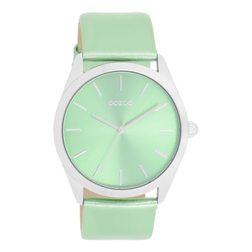 Oozoo - Timepieces Damen Uhr in Mint metallic | Armbanduhr Damen mit Lederarmband | Moderne Uhr für Frauen | Edle Analog Damenuhr in rund C11336 (40mm Gehäuse) von Oozoo