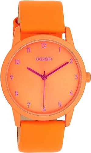 Oozoo Timepieces Damen Uhr in Orange - Armbanduhr Damen mit Lederarmband | Hochwertige Uhr für Frauen - Edle Analog Damenuhr in rund C11171 von Oozoo