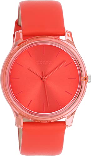 Oozoo Timepieces Damen Uhr in Rot | Armbanduhr Damen mit Lederarmband | Hochwertige Uhr für Frauen| Edle Analog Damenuhr in rund C11142 von Oozoo