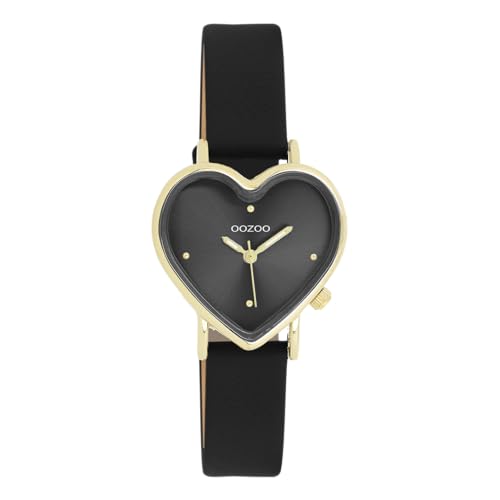Oozoo - Timepieces Damen Uhr in Schwarz | Armbanduhr Damen mit Lederarmband | Moderne Uhr für Frauen | Edle Analog Damenuhr in Herzform C11452 (28x29mm Gehäuse) von Oozoo