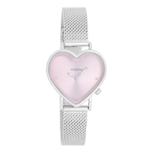 Oozoo - Timepieces Damen Uhr in Silber/rosa | Armbanduhr Damen mit Edelstahlarmband | Moderne Uhr für Frauen | Edle Analog Damenuhr in Herzform C11414 (28x29mm Gehäuse) von Oozoo