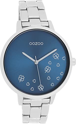 Oozoo Timepieces Damen Uhr in Silber Blau| Armbanduhr Damen mit Edelstahlarmband | Hochwertige Uhr für Frauen| Edle Analog Damenuhr in rund C11121 von Oozoo