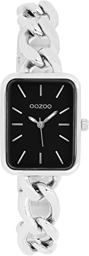 Oozoo Timepieces Damen Uhr in Silber Dunkelgrau | Armbanduhr Damen mit Kettenarmband | Hochwertige Uhr für Frauen| Edle Analog Damenuhr in rechteckig C11131 von Oozoo