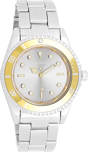 Oozoo Timepieces Damen Uhr in Silber Gold | Armbanduhr Damen mit Edelstahlarmband | Hochwertige Uhr für Frauen| Edle Analog Damenuhr in rund C11145 von Oozoo