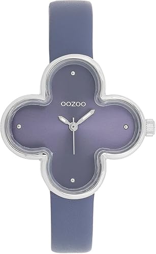 Oozoo Timepieces Damen Uhr in Silber I Armbanduhr Damen mit Lederarmband I Moderne Uhr für Frauen I Edle Analog Damenuhr in Kleeblattform 32x32mm Gehäuse C11522 von Oozoo