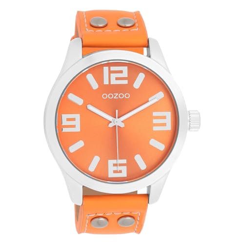 Oozoo Timepieces Damen Uhr in Silber Rauchorange- Armbanduhr Damen mit Lederarmband | Hochwertige Uhr für Frauen - Edle Analog Damenuhr in rund C1072 von Oozoo