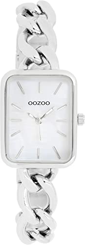 Oozoo Timepieces Damen Uhr in Silber Weiß | Armbanduhr Damen mit Kettenarmband | Hochwertige Uhr für Frauen| Edle Analog Damenuhr in rechteckig C11130 von Oozoo